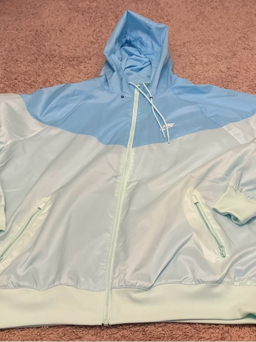 Nike Two-Tone Hooded Windbreaker Jacket - Light Blue & Mint Green